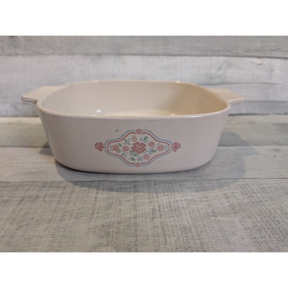 Corning Ware Square Casserole Dish With Handles 2.8L USA Floral Pattern Off-Whit